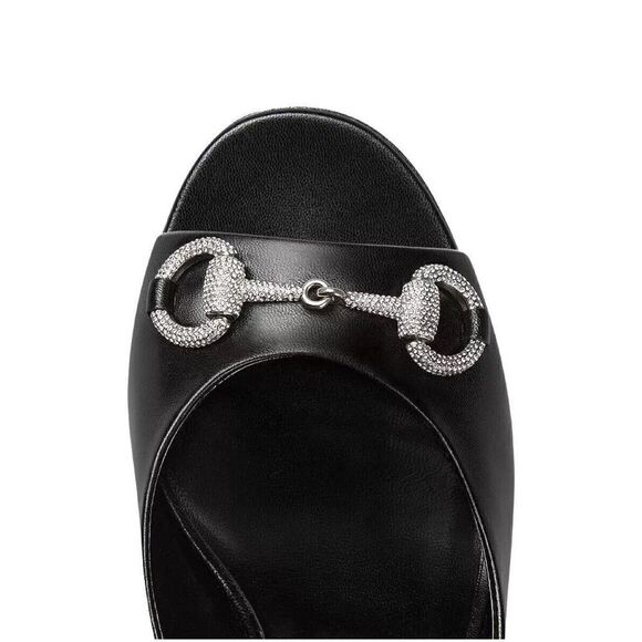 Gucci Women's Crystal Embellished Horsebit 85 Leather Mule Heels Black 37 - Picture 5 of 10